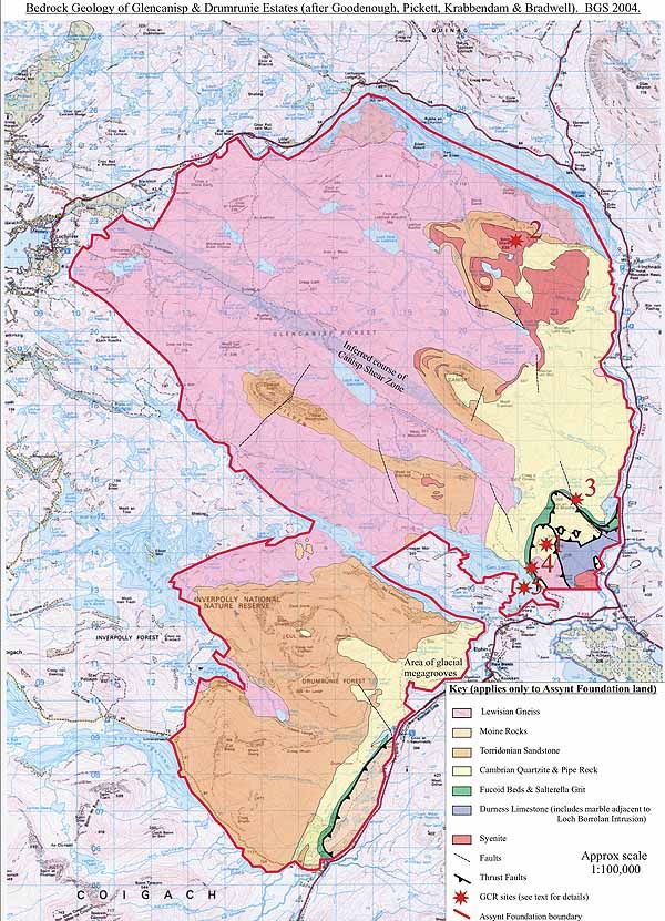 Map of Bedrock Geology of Glencanisp and Drumrunie Estates